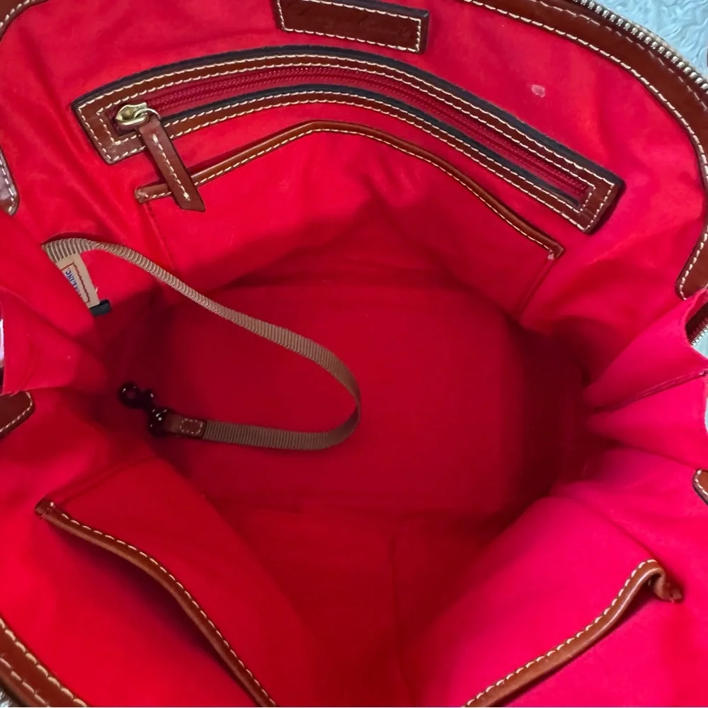 Dooney & Bourke Lizard Embossed Leather Domed Satchel | Brown Leather W/Strap - Picture 14 of 16